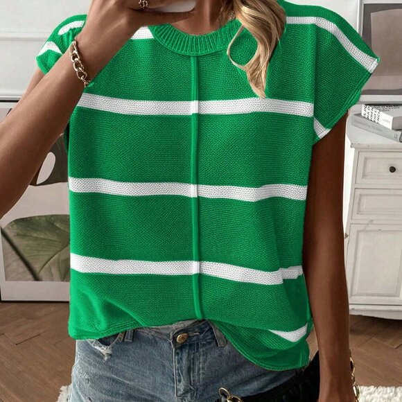 MODA ME COUTURE Sweaters - Green Casual Women Loose Fit Round Neck Sleeveless Vest